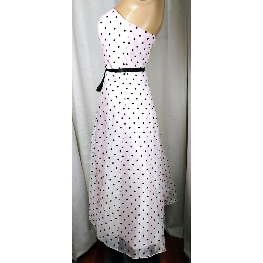 Papell Boutique Womens Pink 50s Boned Strapless Polka Dot Chiffon Dress 8 - Picture 2 of 16